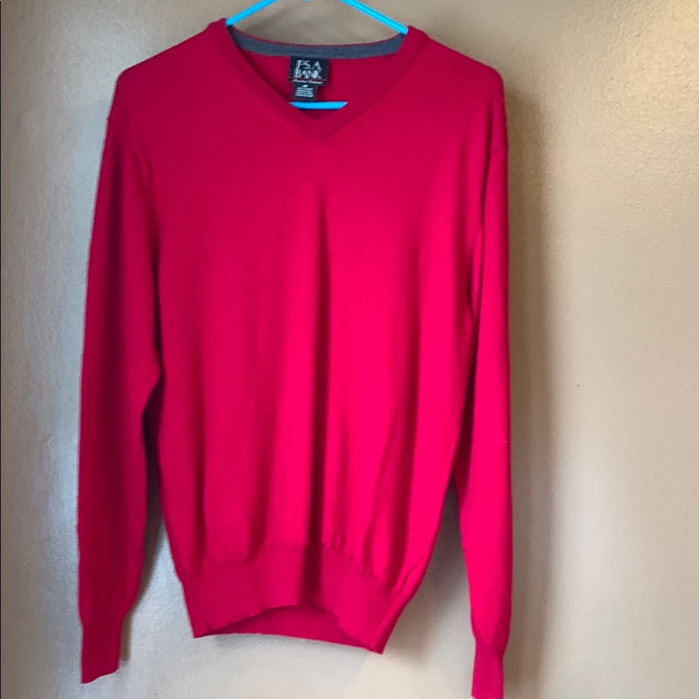 Red V-Neck Sweater with Long Sleeves and Classic Fit